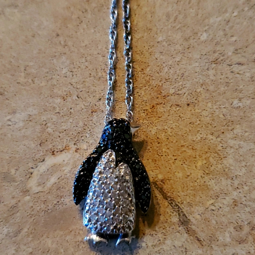 Real Diamond and sterling silver penguin charm necklace